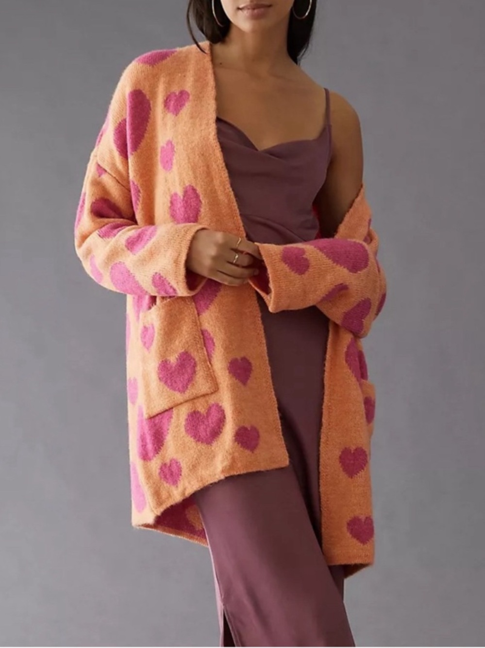 Maeve by Anthropologie Women’s Oversized Hearts Cardigan Fuzzy Sweater Size M/L